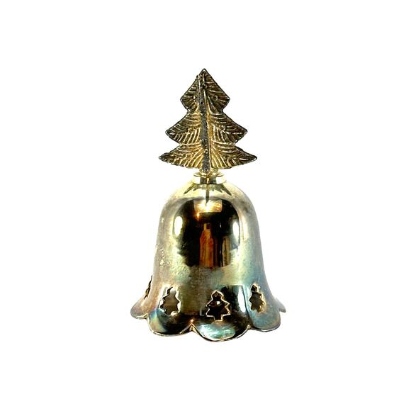 Christmas Tree Silver Plated Holiday Bell w/Cutouts Man‎ Made in India Vintage - Picture 1 of 6